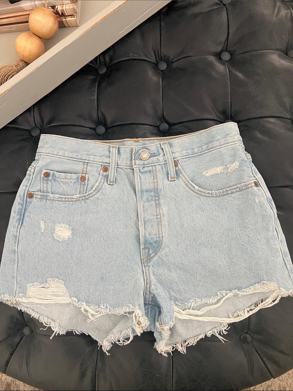 Levi's Light Blue Distressed High-Rise Denim Shorts. Wore twice.